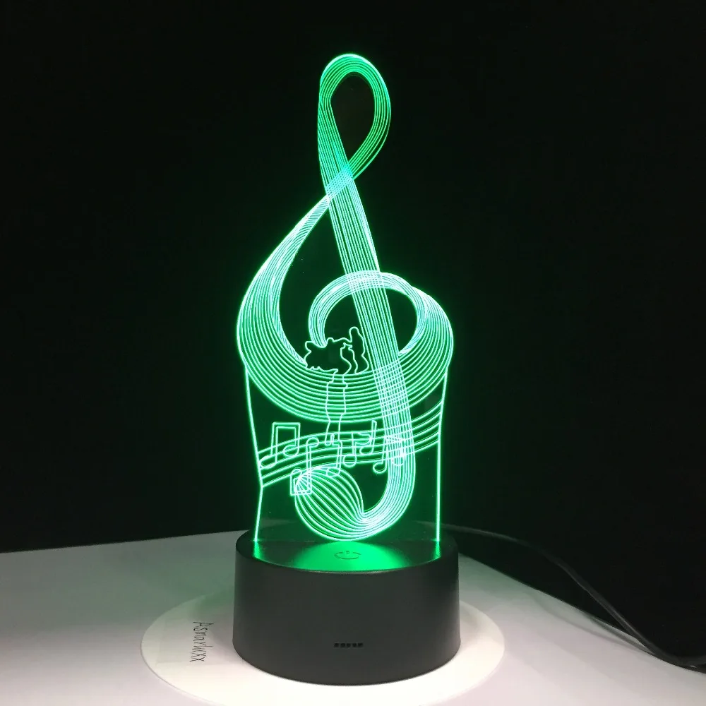 Светодиодный 3d-ночник Музыка Примечание с 7 цветов света для украшения дома лампа потрясающая визуализация Оптическая иллюзия удивительные подарки
