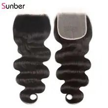 Sunber волос бразильские волнистые накладные волосы на тонкой прозрачной основе(предварительно вырезанные Волосы remy природные волосы перуанские человеческие волосы 5x5 прозрачный кружевной волосы
