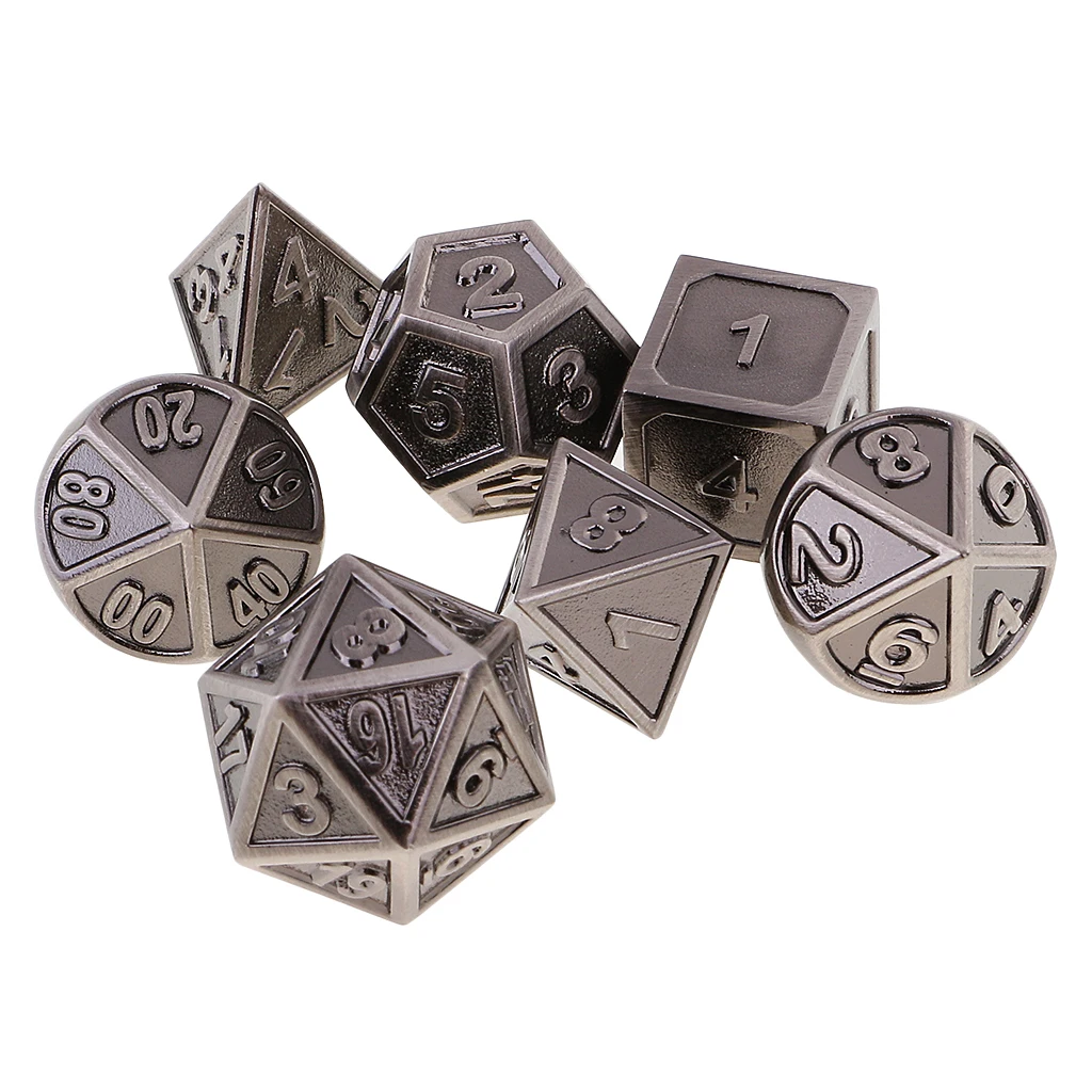 Funny Zinc Alloy Multi Sided Dices 7 Dice Set For D&D RPG Games Antique Nickel/Copper Picnic Camping Travelling Kids Adults Game