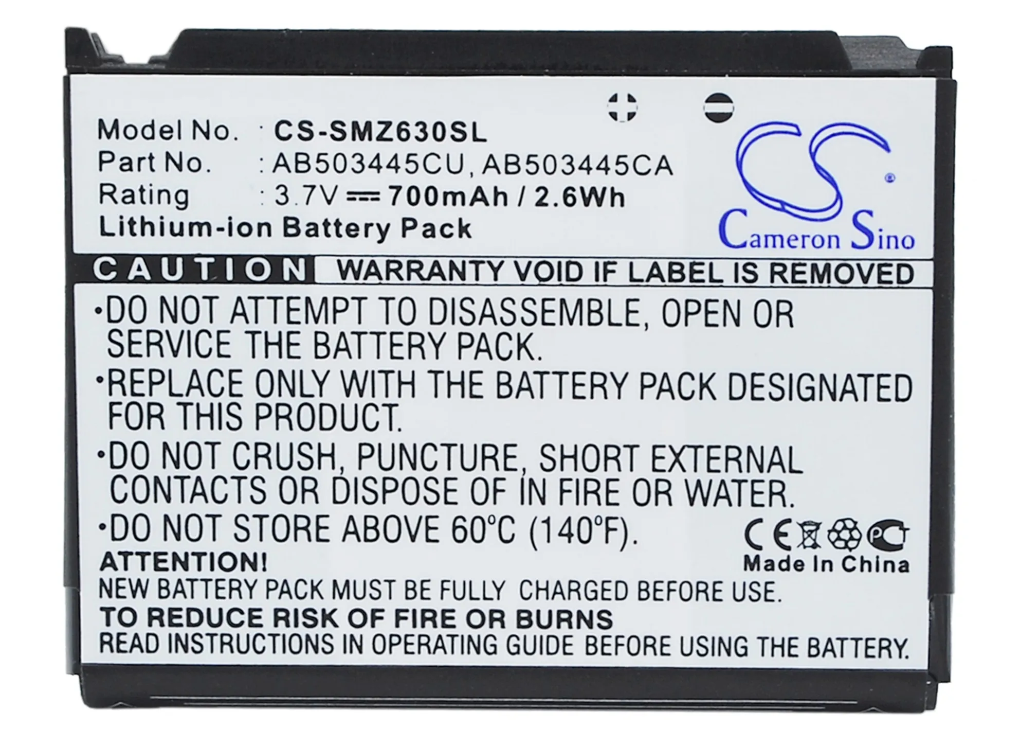 Аккумулятор Cameron Sino 700 мАч AB503445CA AB503445CU для Samsung SCH B540 W2700 P520 P528 T629 Z540 SGH Z540v Z630|cameron