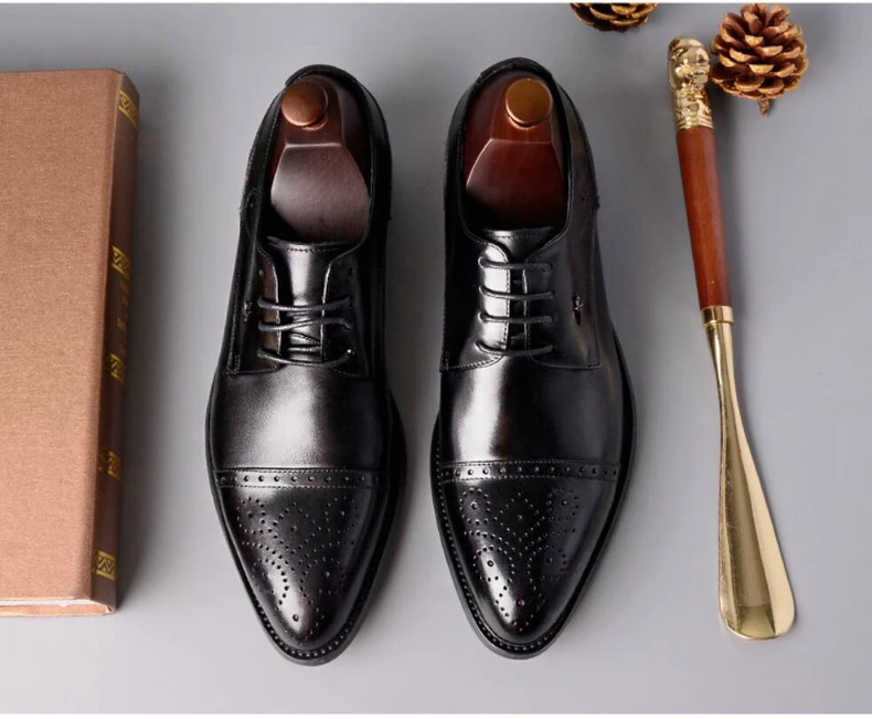 Mens Leather Casual Shoes' Genuine Leather Shoes Men Formal Casual Oxfords Wedding Shoe Lace-Up Casual Shoes Men Size 46 Brogues (9)