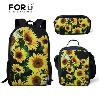 

FORUDESIGNS Mochila Escolar Sunflowers Printing School Bags for Children 3pcs/set Schoolbag Bagpack Kids Bag To School Satchel