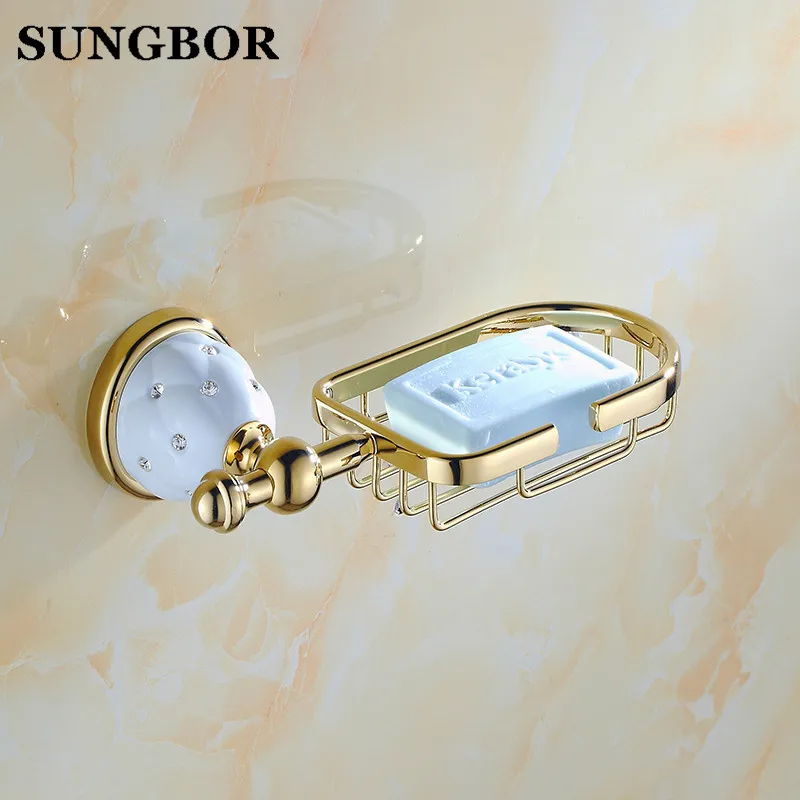 European Soap Dish All Copper Soap Net Golden Soap Holder Diamond Soap Box Bathroom Hardware Bathroom Accessories TL-5203K