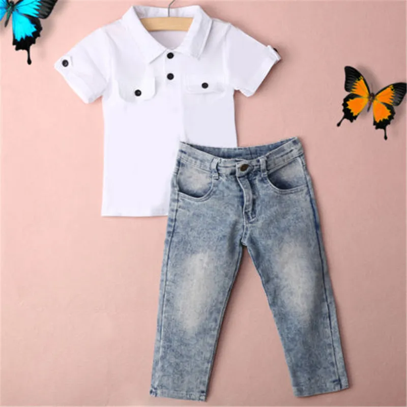 Children Sets 2pcs Toddler Baby Boys Kids T Shirt Tops Long Jeans Pants