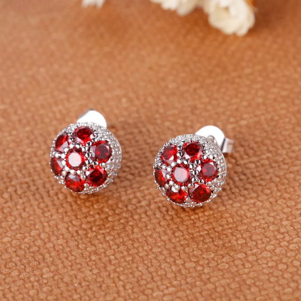 

Colorful Crystal Stud Earrings Purple Red Pink Round Stone Statement Earring For Ladies Romantic Retro Jewellery Accessories