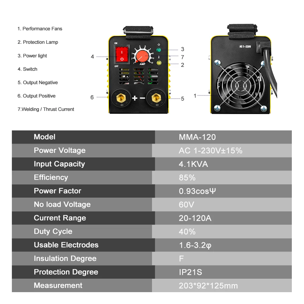 DEKO DKA 120 120A 4.1KVA IP21S инверторный дуговой Электрический сварочный аппарат MMA для