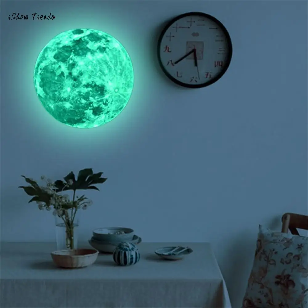 

ISHOWTIENDA New 5/12/20cm 3D Large Moon Fluorescent Wall Sticker Removable Glow In The Dark Sticker Glow Flaring Moon Stickers