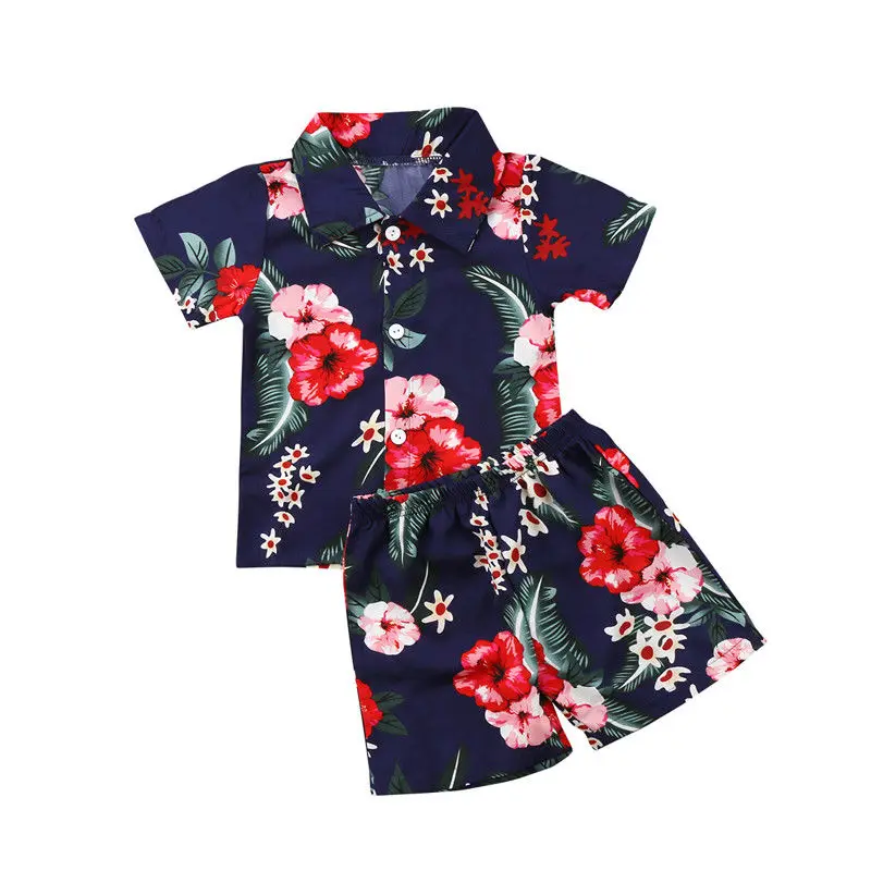 Комплект одежды из 2 предметов для маленьких детей, комплект одежды в гавайском стиле, футболка для маленьких мальчиков Топы+ штаны, летняя одежда, комплект одежды, новинка года - Цвет: B