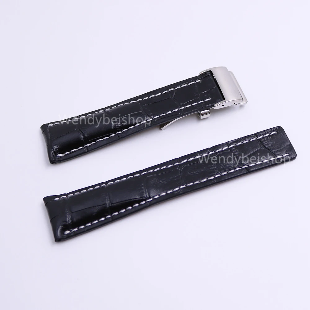 

CARLYWET 22 24mm(20mm Clasp) Wholesale Black Men Women Real Cowhide Leather Wrist Watch Band Strap Belt Silver Clasp Buckle