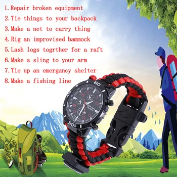 

Outdoor Multi-functional Watches Outdoor Survival Emergency Watch Men Women Camping Tool Tools Compass Whistle