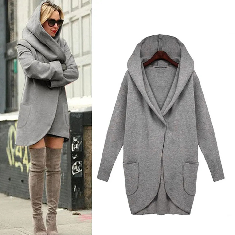 price cut  Outerwear & Coats Jackets Fashion Women Woolen Hooded Thin Coat Loose Ladies Casual coats and jacke