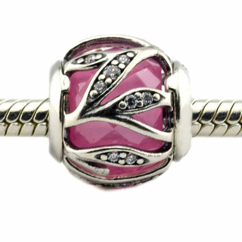 925 Sterling Silver Pink Zirconia Nature's Radiance Charms Beads With Brand Logo Fits Pandora Bracelets Jewelry Making | Украшения и