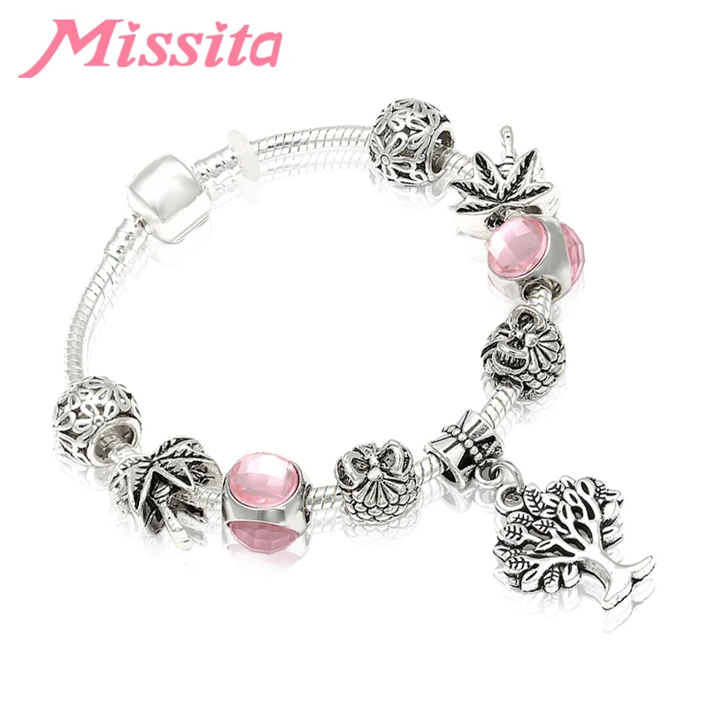 

MISSITA Natural & Life Series Bracelet with Coloured Glaze Bead Tree Pattern Pendant Brand Bracelet for Women Party Gift