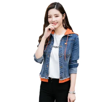 

Women Denim Short Coat 2019 New Spring Wild Loose Jacket Autumn Casual Large Size S-3XL Stitching Hooded Outerwear Female JIA225