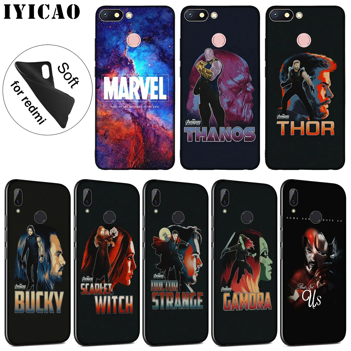 

IYICAO Marvel's The Avengers Soft Silicone Phone Case for Xiaomi Redmi 6A 5A Note 7 4 4X 5 Plus 6 Pro Black TPU Cover