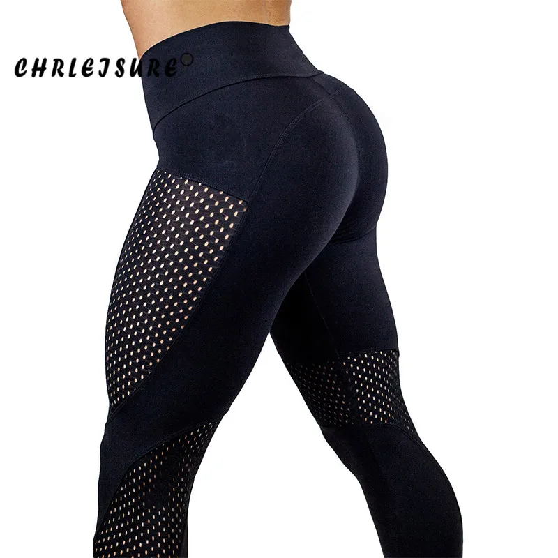 

CHRLEISURE S-3XL Mesh Legging Women Solid European and American hip Pants Conventional soft breathable thin sexy Legging Female