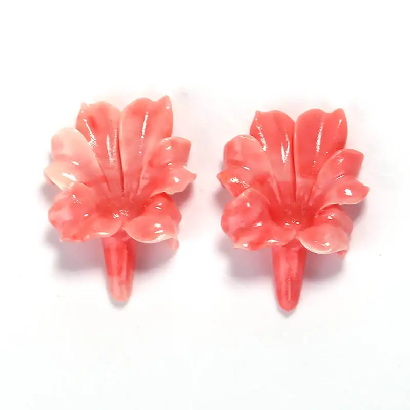 

Semiprecious Stones Jewelry Pink Conch Shell(Made Of Powder Of Shell,Color Is Enhanced )Flowers Earring Beads 33x25x9mm,5.2g