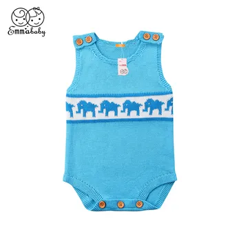 

Summer Baby Sleeveless Romper 2018 Fashion Infant Baby Boy Girl Knitted Romper Bebes Knitting Elephant Pattern Jumpsuit Playsuit