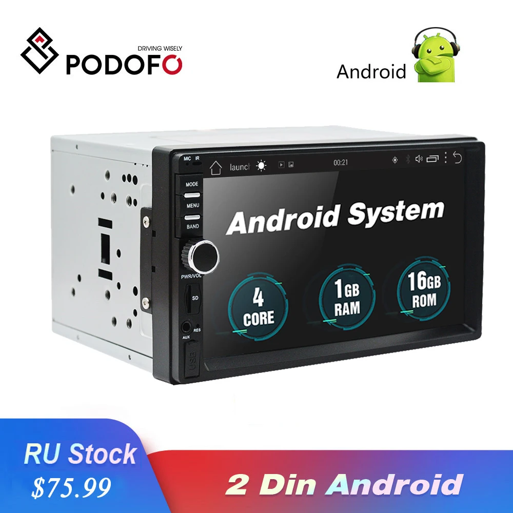 

Podofo 2 Din Android Car Radio Stereo 7"1024*600 GPS Navigation Multimedia Player WIFI Bluetooth USB Autoradio Audio Player