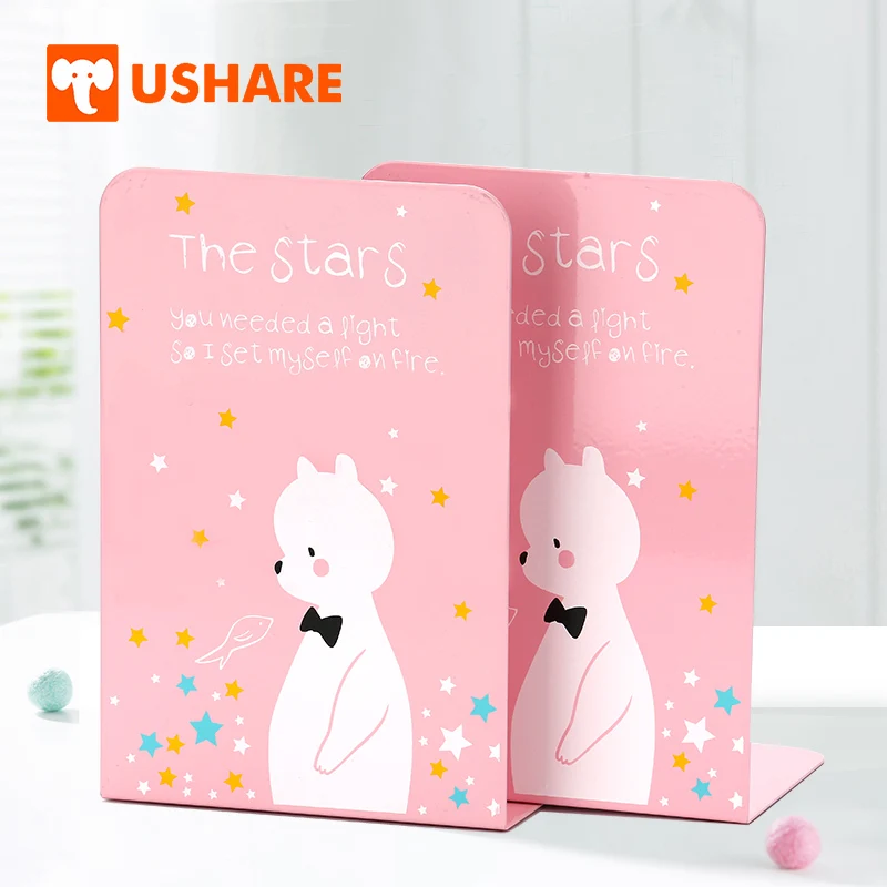 Best USHARE Bookends For Shelves 2pcs Cute Bear Bookend Metal Book holder For Books Desktop Accessories Organizer Office Supplies