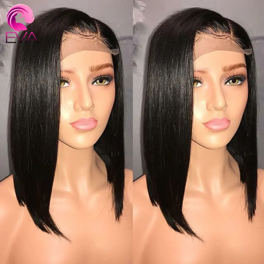 Eva Short Lace Front Human Hair Wigs Pre Plucked With Baby Hair Brazilian Straight Bob Lace Front Wigs For Black Women Remy Hair