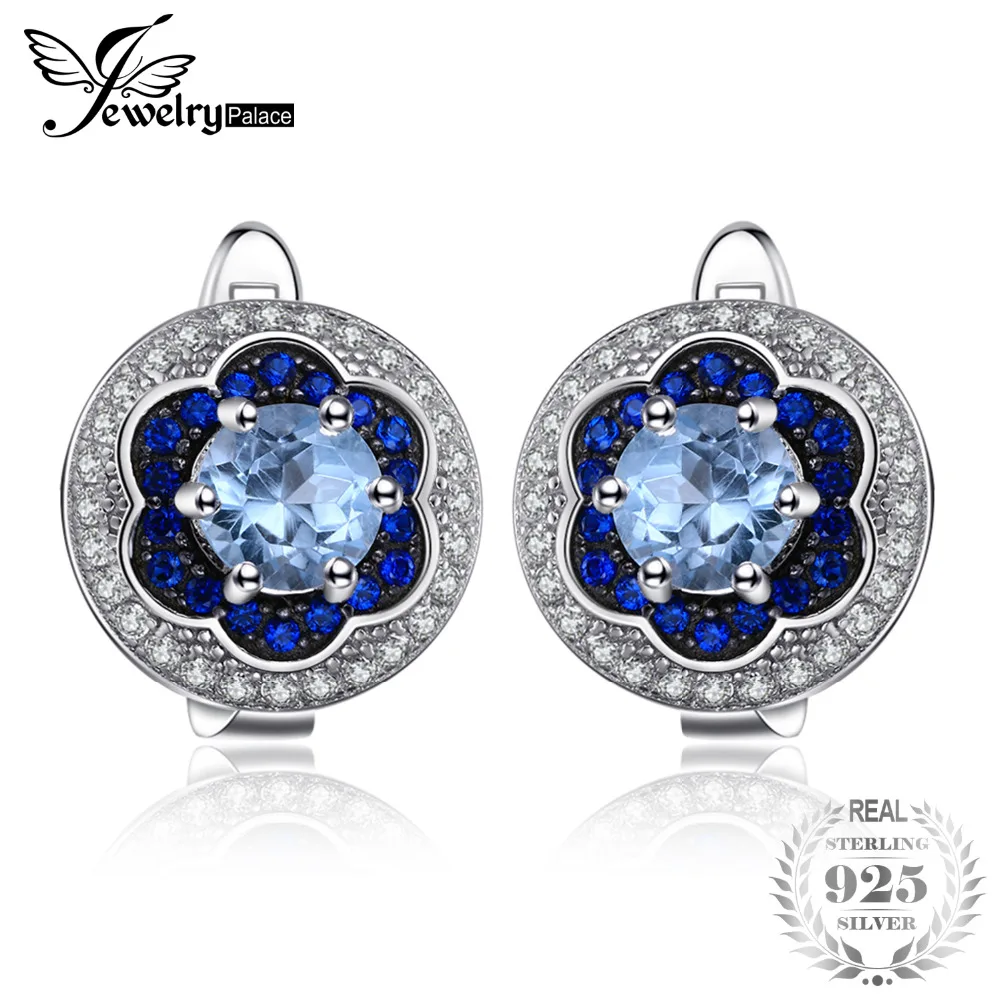 

Jewelrypalace Spark Flower 1.6ct Genuine Sky Blue Topaz Created Blue Spinel Cluster Hoop Earrings For Women 925 Sterling Silver