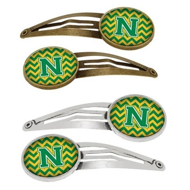 Carolines Treasures CJ1059-NHCS4 Letter N Chevron Green & Gold Barrettes Hair Clips Set of 4