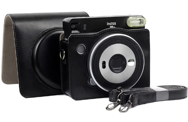 Чехол из искусственной кожи/прозрачный чехол из ПВХ для Fuji Fujifilm Instax SQ 6 Fuji SQ6 чехол для цифровой камеры с ремешком - Цвет: Black SQ 6
