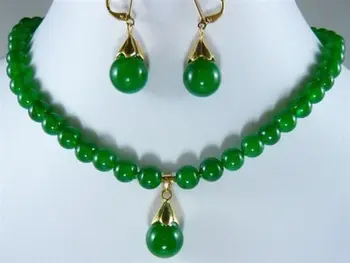 

FREE SHIPPING Fashion 10mm nature Green Dangle Earring necklace 18" set