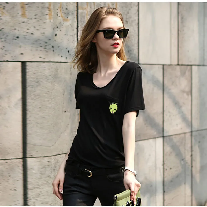 Женская короткая футболка с карманом на средний палец и принтом кота размера плюс, летняя футболка, недорогая женская футболка в стиле панк - Цвет: 9