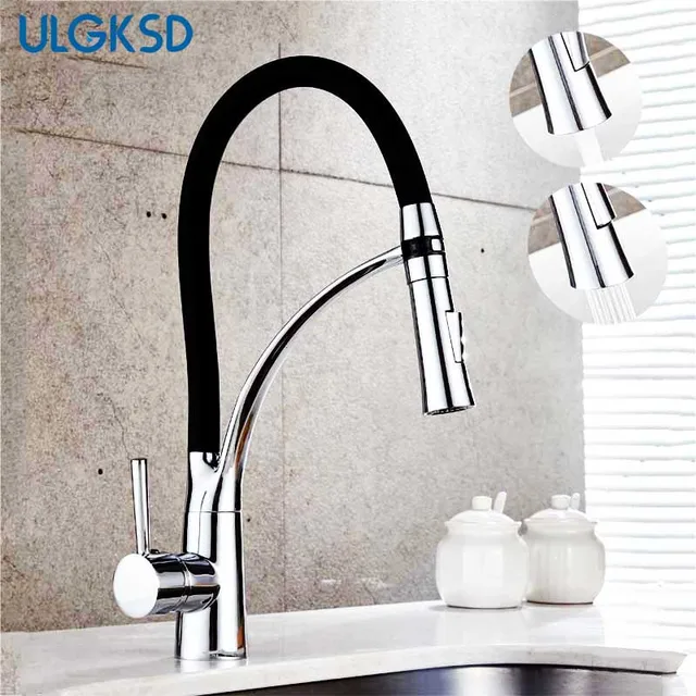 Special Price Ulgksd Chrome Brass Kitchen Faucet Pull Down Sprayer Single Handle Hole Vessel Sink Cold and Hot Mixer Tap