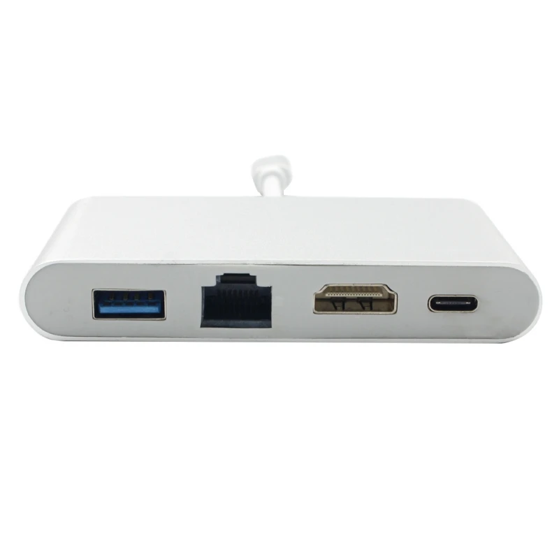 

4 in 1 USB-C USB 3.1 Type C to HDMI 4K+ 100M/1000Mbps Gigabit Ethernet Lan RJ45 Cable Adapter +USB 3.0 HUB Video Converter