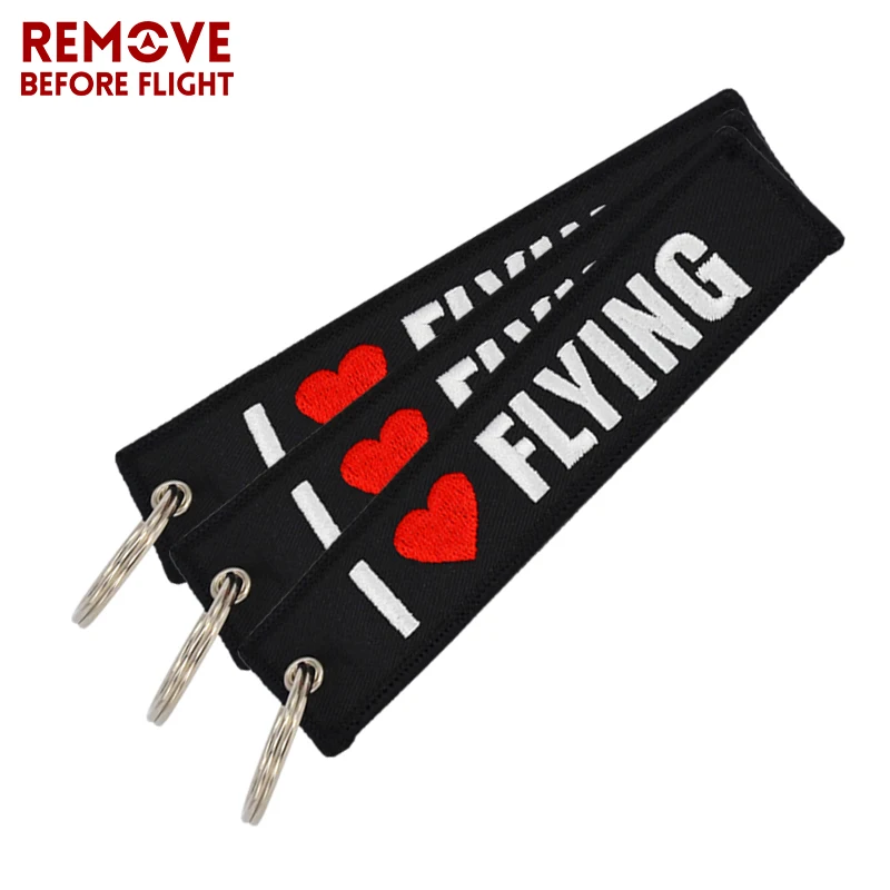Remove Before Flight OEM Keychain Jewelry Safety Label Embroidery I LOVE FLYING Key Ring Chain for Aviation Gifts Luggage TagS 3