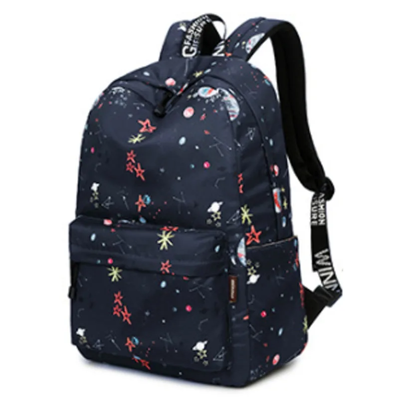 Goedkoop Fashion Black Starry Graffiti Printen Bagpack Casual Lady Rugzakken voor Tiener Meisjes Lady Schooltas 15 inch Laptop Rugzak