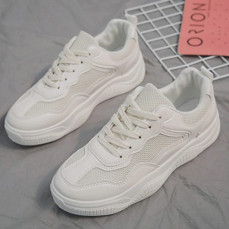 

2019 Spring Shoes Woman White Sneakers Comfort Flats Air Mesh Canvas Shoes Female Platform Sneakers Women femme tenis feminino