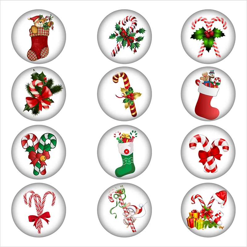 

christmas stuff stocking candy canes glass snap button DIY jewelry Round photo cabochons flat back DA1179