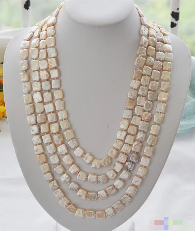

P3840 100" 13mm square pink Freshwater cultured pearl necklace Noble style Natural Fine jewe fast SHIPPING