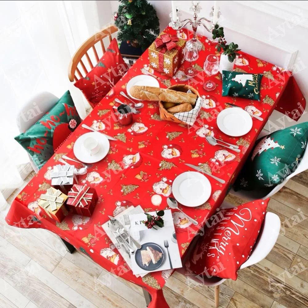 OurWarm Printing Red Table Cloth Christmas Plastic Tablecloths Christmas Items Table Runner Christm