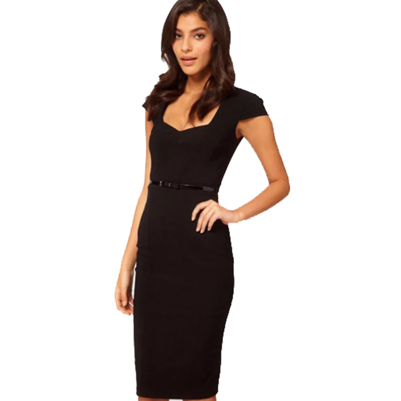 

Aamikast New Fashion Elegant Square Collar Sleeveless Knee-length Women Silm Temperament Sexy OL Pencil Summer Dresses D0082