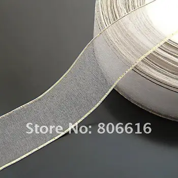 

25MM 50Yard White Gold Side Silk Yard Ribbon Riband Band Woven Cords Hair Jewelry Findings