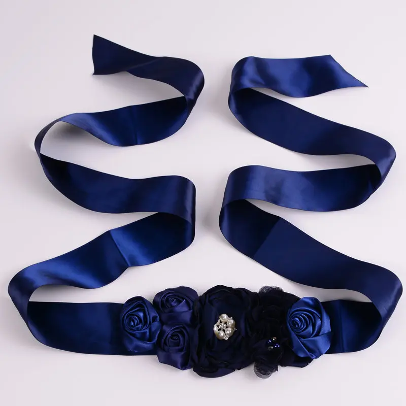 Purple, Gray, Navy Blue, Pink Flower Belt Satin Ribbons Rhinestone Kids Belts Girls Wedding Flower Girl Belt Sashes for Dresses