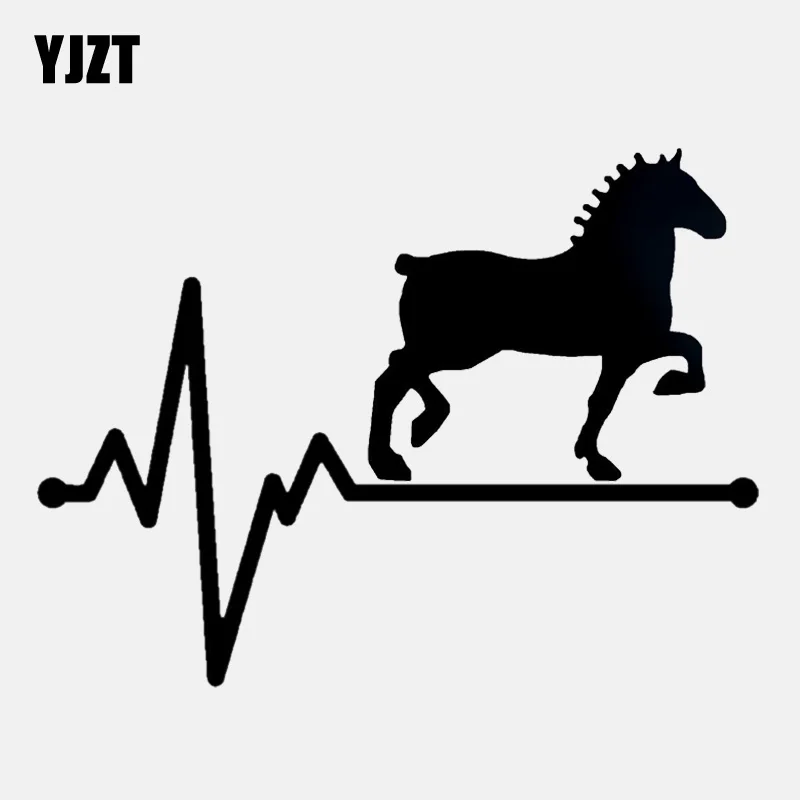 

YJZT 14.2CM*10.5CM Draft Horse Lifeline Heartbeat Vinyl Black/Silver Decoration Car Sticker C22-1133