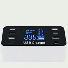 7 портов usb type C 5 В/8A розетка зарядное устройство с напряжением тока ЖК-дисплей для смартфонов планшетных ПК AU/EU/US/UK Разъем