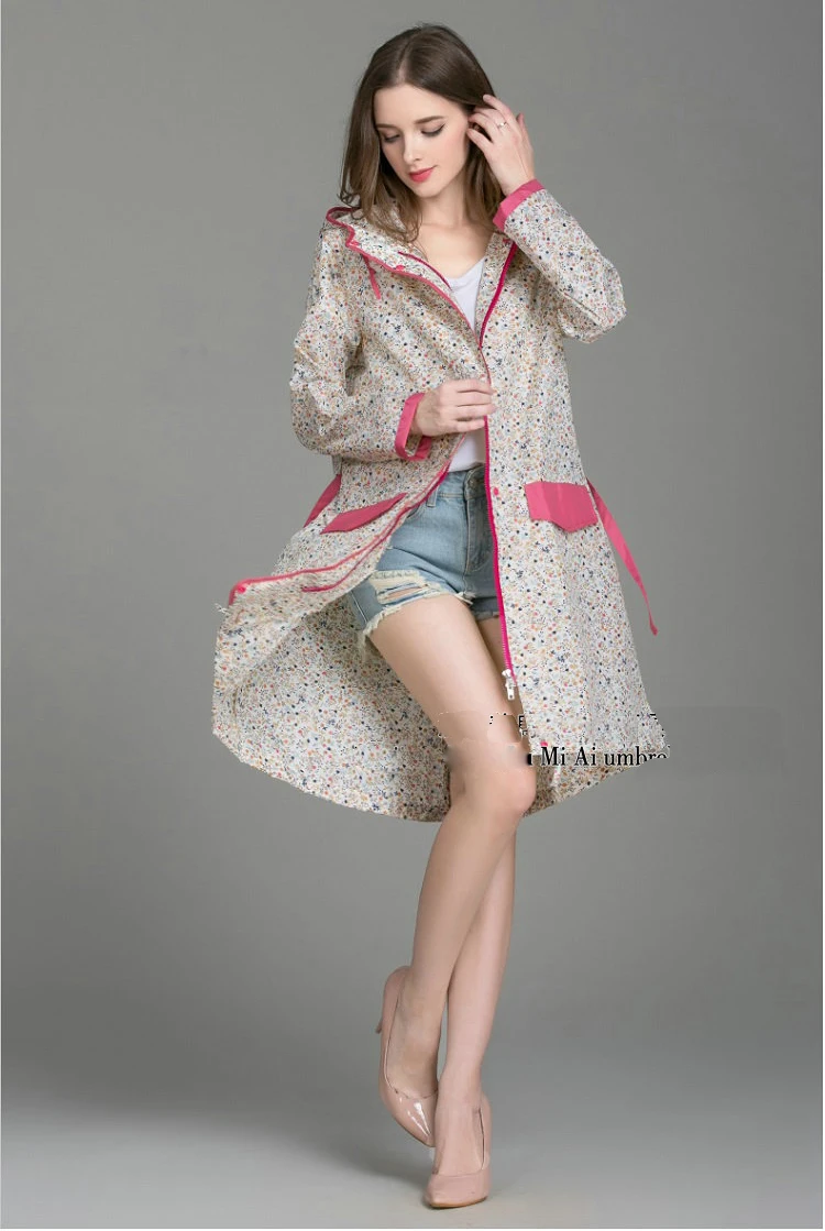 Новая модная женская Водонепроницаемая дождевик с цветочным принтом с поясом легкая дышащая дождевик для взрослых брендовая Высококачественная дождевик