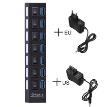 7-Порты и разъёмы 5G Mbps высокое Скорость USB 3,0 концентратор с включения/выключения светодиодный индикатор черно-1A США ЕС Зарядное устройство