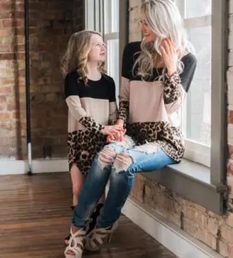 

Mother Daughter Matching Clothes Autumn Plus Size Fat Mom And Me Dress Sets Clothes Leopard Pattern Lace Mommy Girl Dress