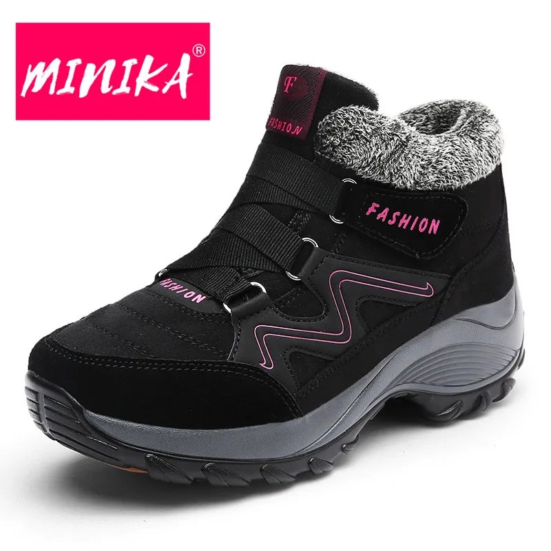 

MINIKA Warmful Winter Shoes Women Non-slip Durable Women Flat Shoes for Winter Plush Insole Big Size Hook Loop Shoes Women