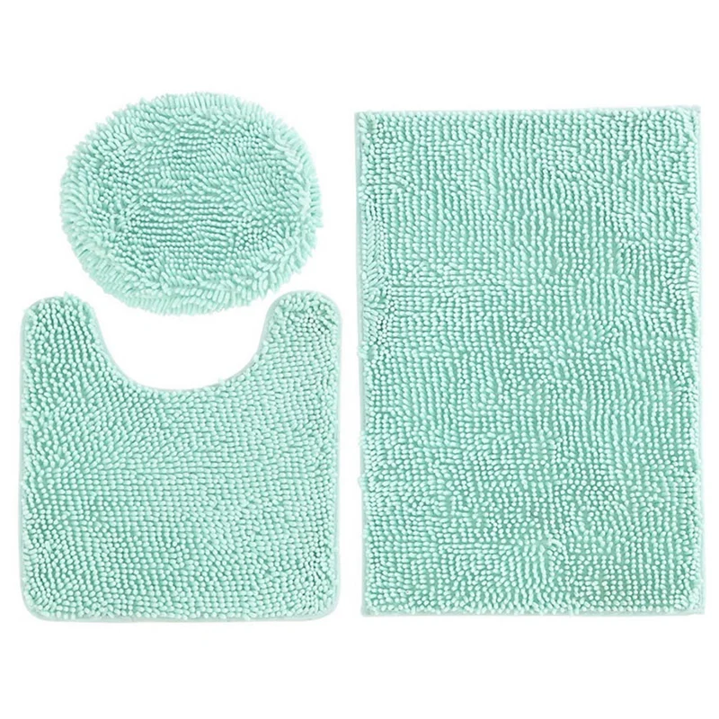 

3 Pcs Set Bathroom Anti-Slip Mat Toilet Seat Cover Absorbent Chenille Bath Rug Contour Mat Solid Lid Cover Non-Slip With Rubbe