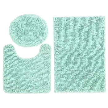

3 Pcs Set Bathroom Anti-Slip Mat Toilet Seat Cover Absorbent Chenille Bath Rug Contour Mat Solid Lid Cover Non-Slip With Rubbe