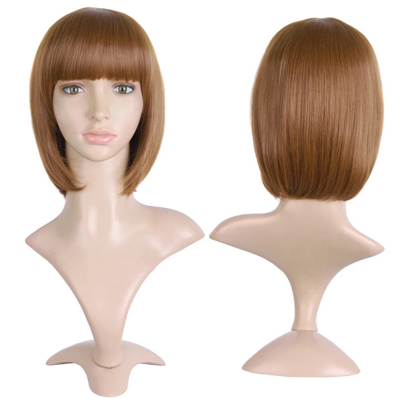 

MapofBeauty Bob Wig Straight Short Wigs For Black Women Brown Gold Pink Cosplay Wig Hairpieces Synthetic Fake Hair Flat Bangs